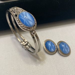 Vintage Art Glass And Silver Bracelet And Earring Set